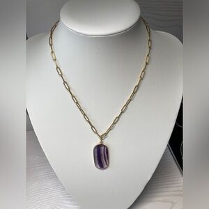 Genuine Fluorite Stone on Paperclip Necklace